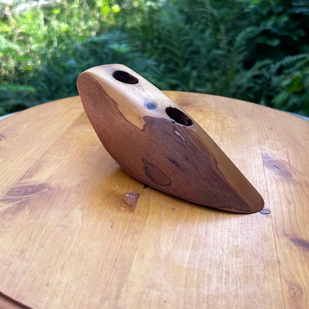 Vintage Cedar Wood Candle Holder Double Taper Stand Sculptural MCM Centerpiece